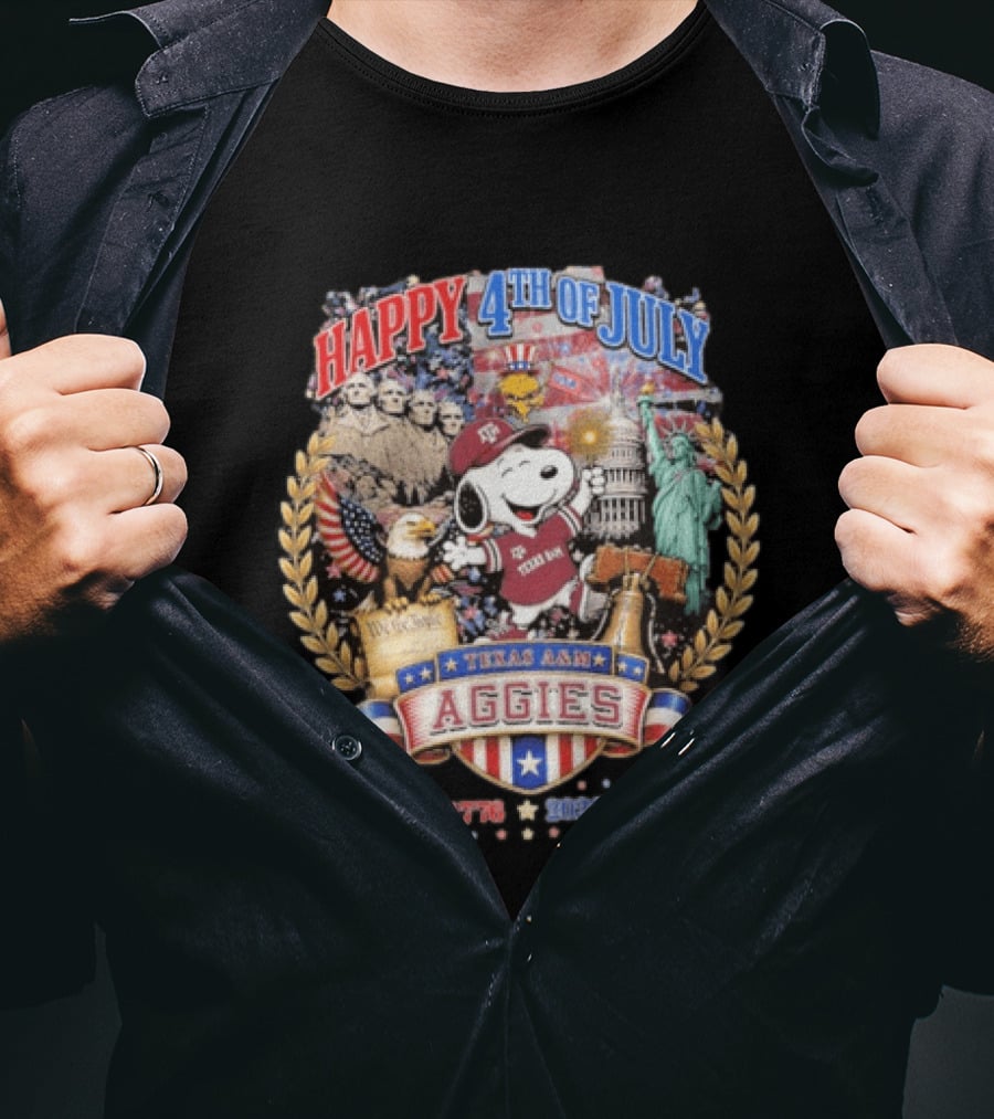 Snoopy Happy 4th Of July Texas A&M Aggies 1776 2026 Celebration T-Shirt