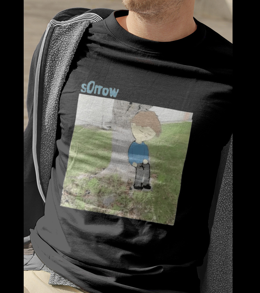 Sorrow Unhappy Sad Boy Leaning Against Tree T-Shirt