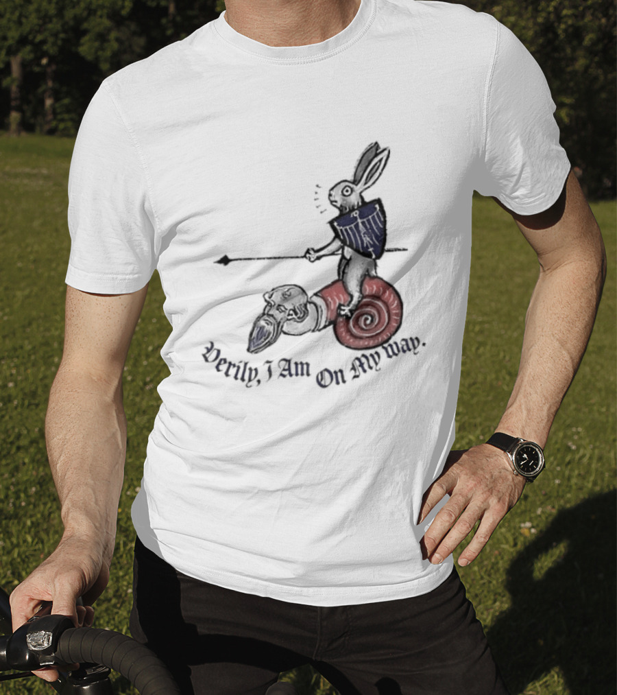 Verily I Am On My Way Knighted Rabbit Snail Medieval Marginalia T-Shirt