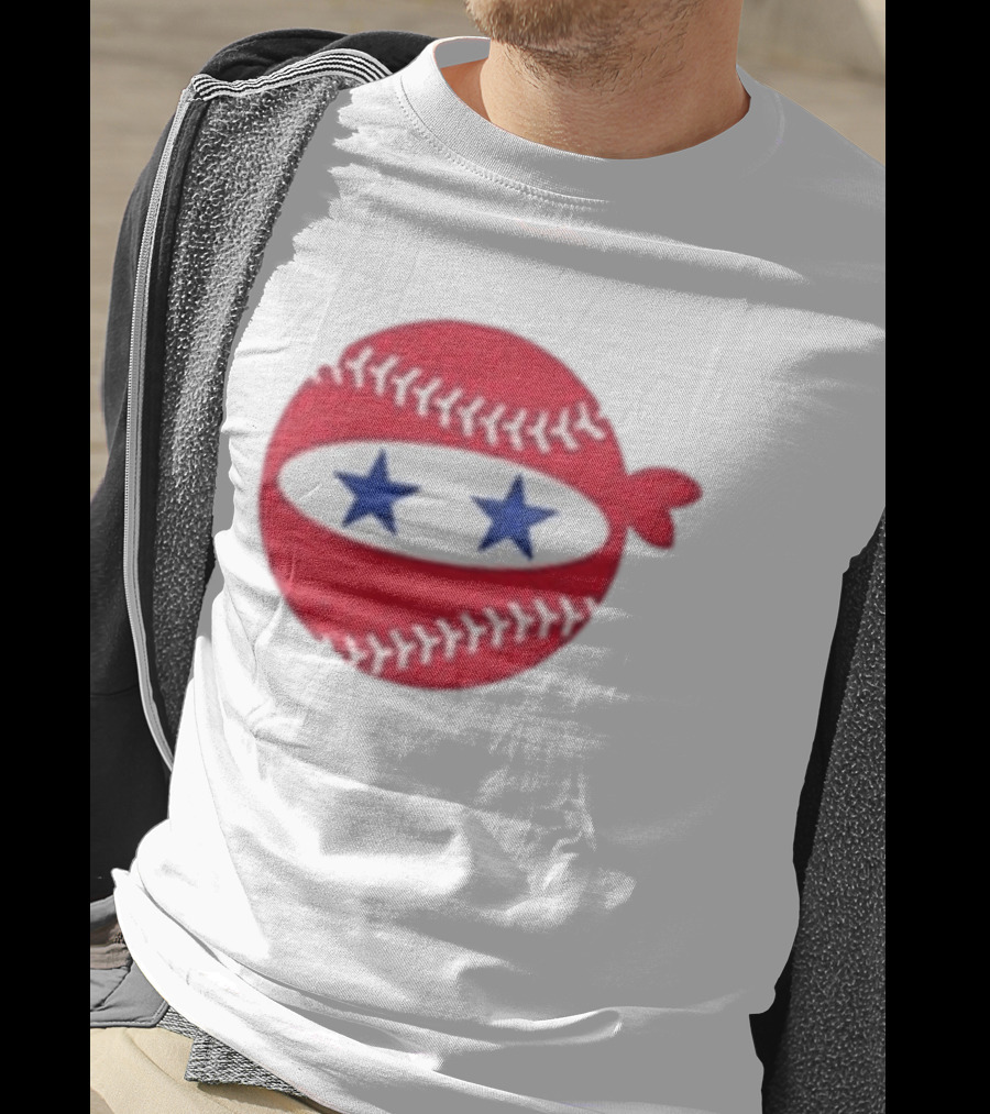Pitching Ninja Baseball Two Blue Stars Red Baseball Stitches T-Shirt