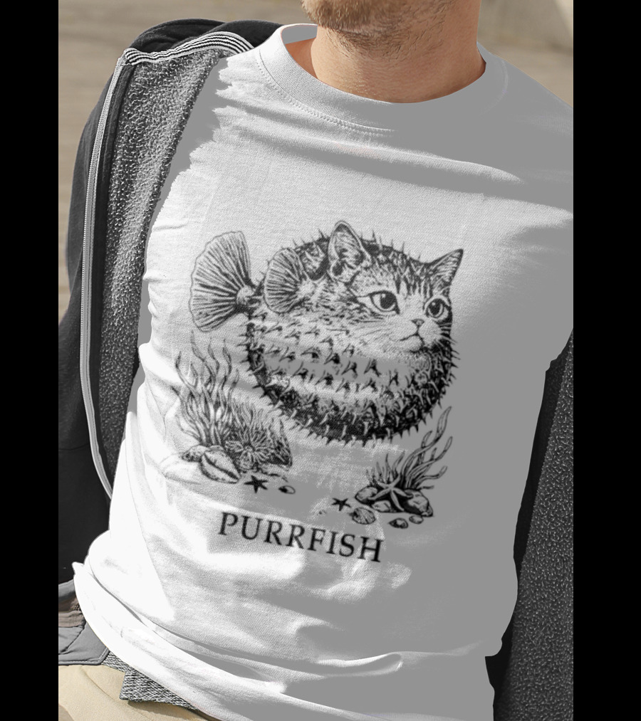 Purrfish Cat Pufferfish Hybrid Marine Life Ocean Creatures T-Shirt