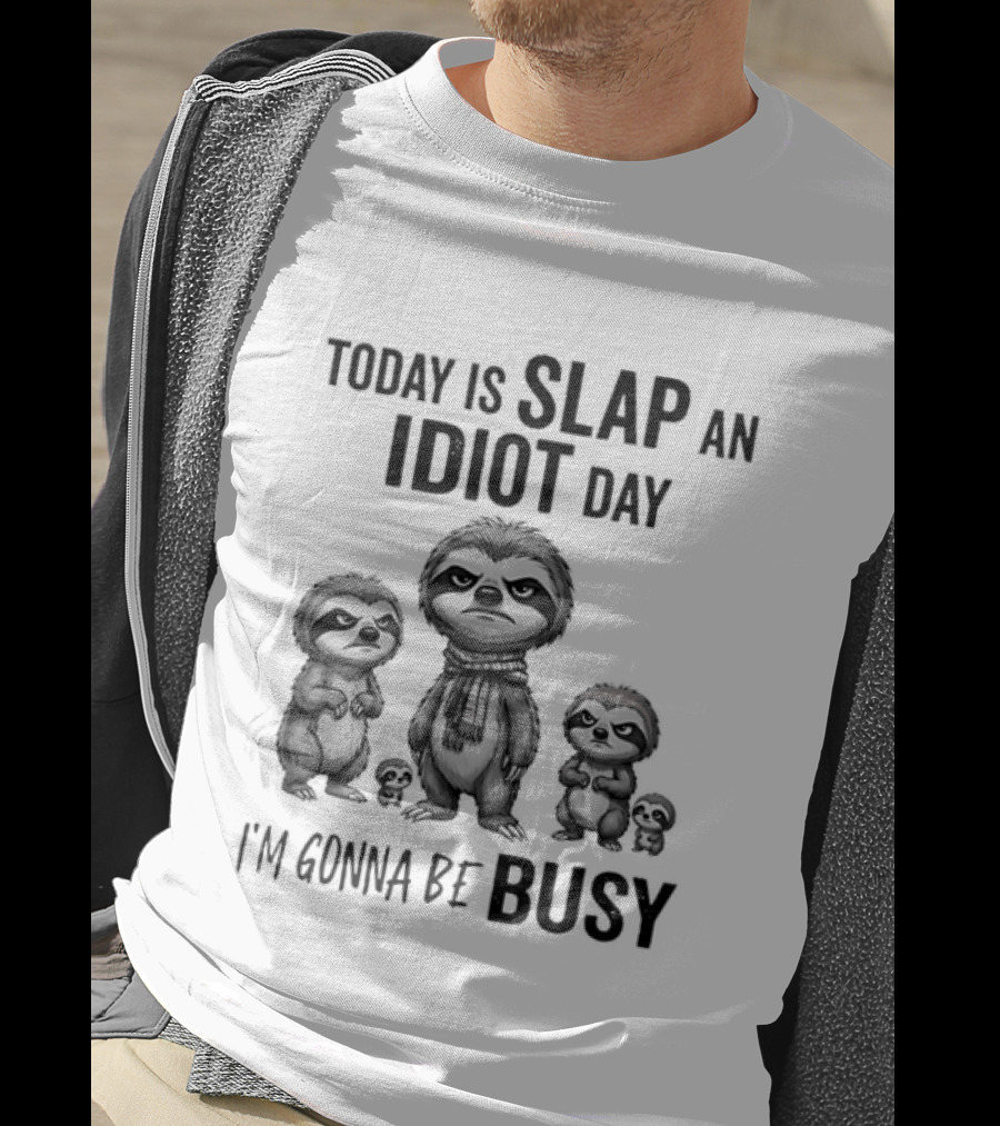 Today Is Slap An Idiot Day I'm Gonna Be Busy Sloth Animal Sarcasm T-Shirt