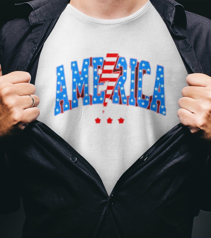 Patriotic America Stars And Stripes Lightning Bolt T-Shirt