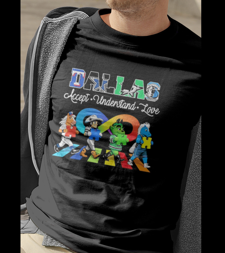 Dallas Accept Understand Love Autism Awareness Mascots Puzzle Pieces T-Shirt