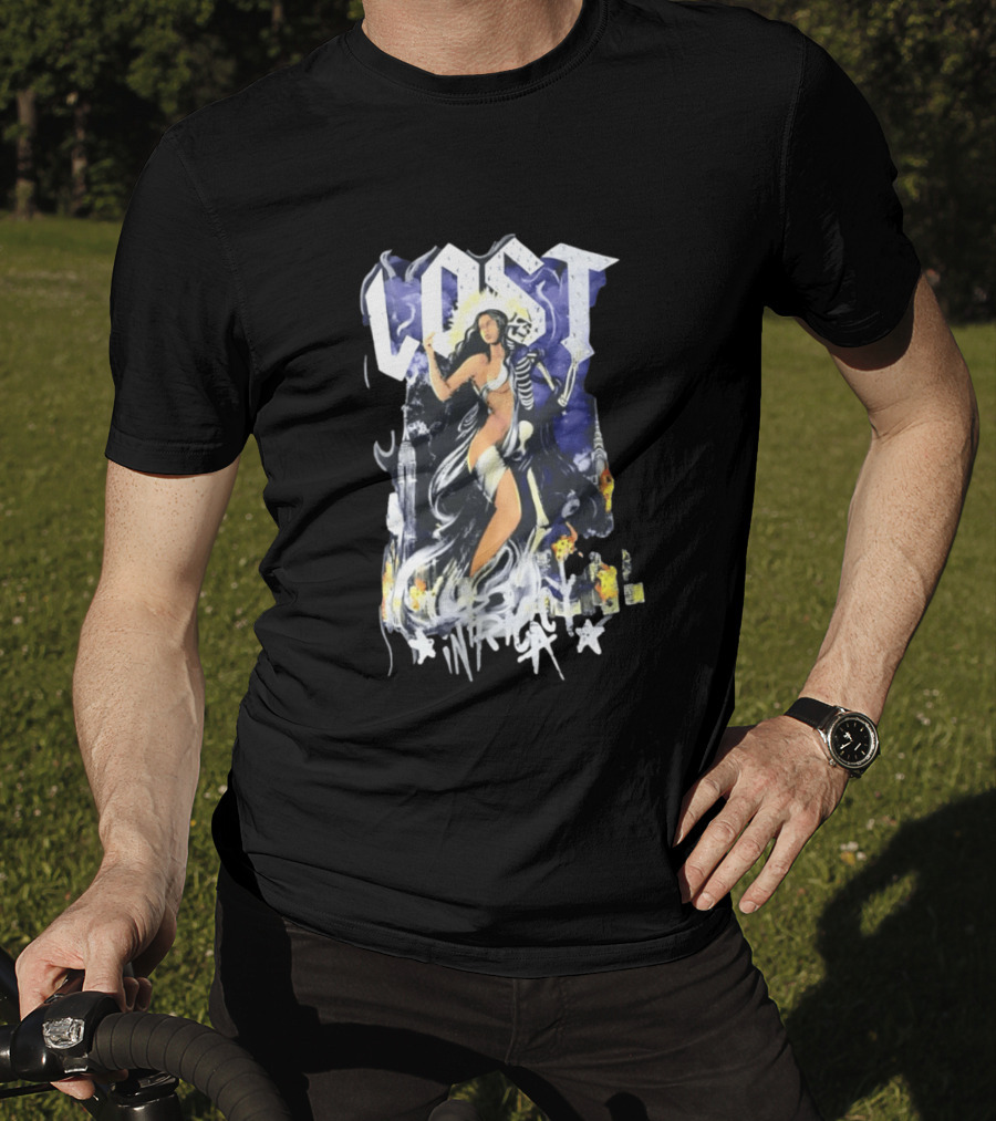 Lost Goddess Skeleton Embrace With City Skyline T-Shirt