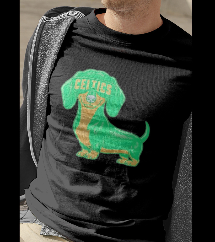 Boston Celtics Dachshund Cartoon Glasses T-Shirt