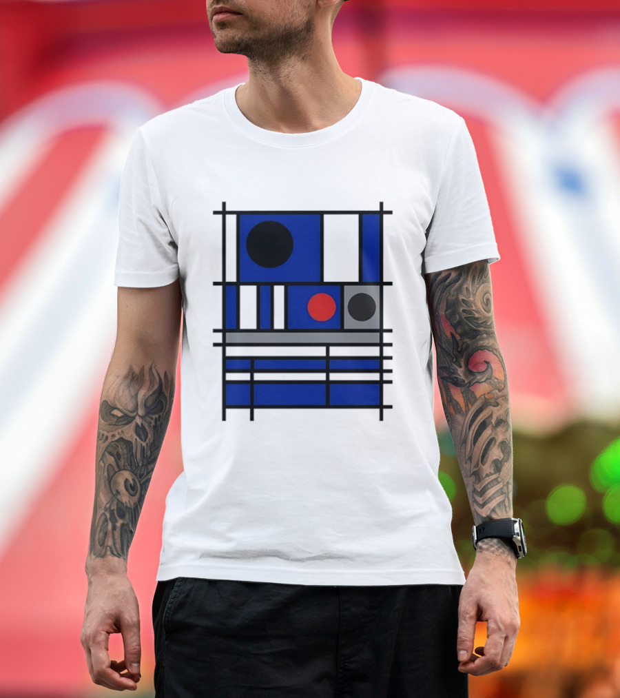 Geometric Shapes Blue Black Red Circles Squares Lines T-Shirt