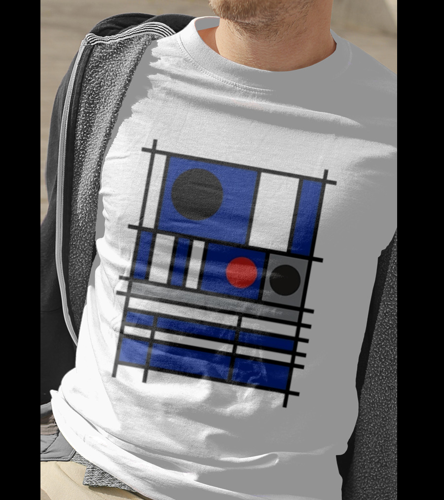 Geometric Shapes Blue Black Red Circles Squares Lines T-Shirt