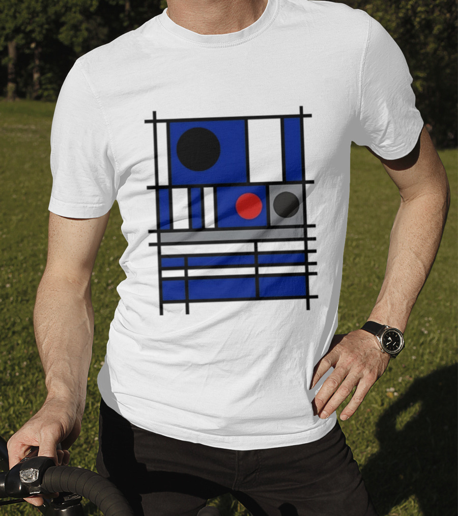 Geometric Shapes Blue Black Red Circles Squares Lines T-Shirt