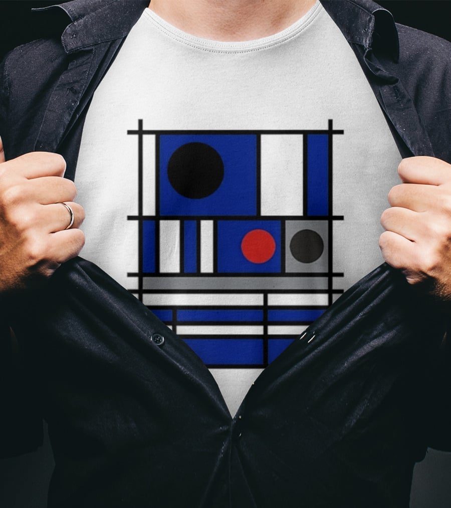 Geometric Shapes Blue Black Red Circles Squares Lines T-Shirt