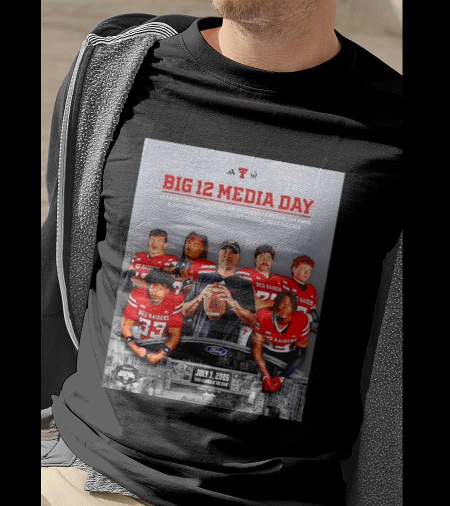 Big 12 Media Day Texas Tech Red Raiders July 7 2026 With Ben Roberts And Joey McGuire T-Shirt