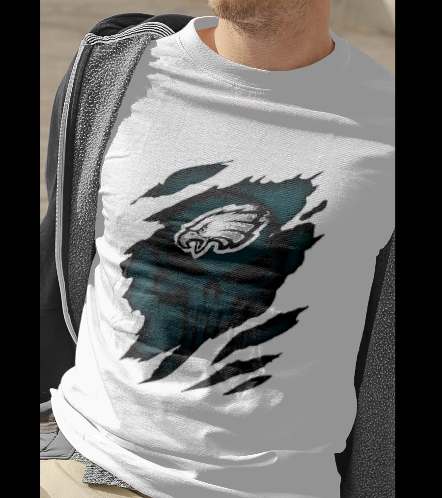 Philadelphia Eagles Punisher Skull Ripped Effect NFL Team Merchandise T-Shirt