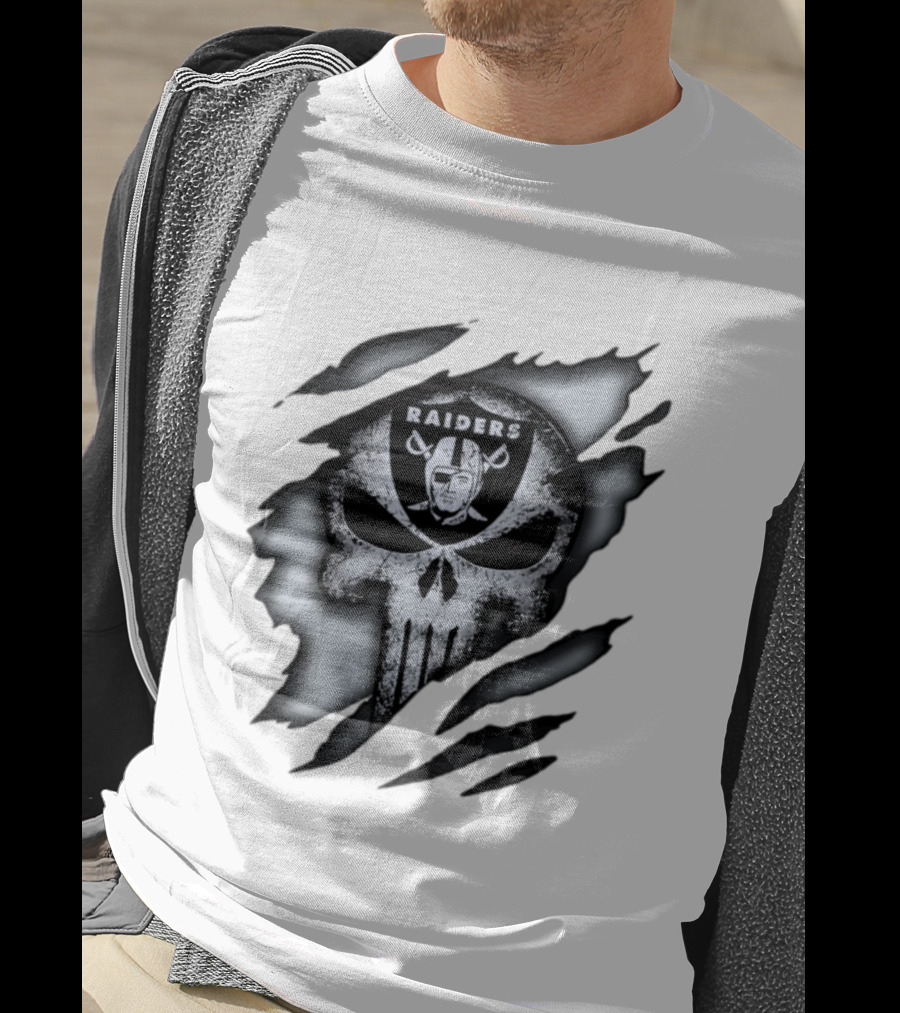 Las Vegas Raiders Punisher Skull NFL Rip Effect T-Shirt