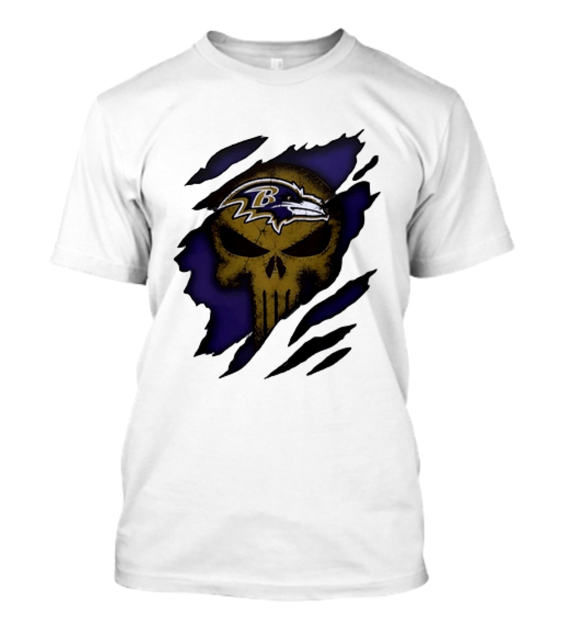 Baltimore Ravens Punisher Skull Torn Effect Fan Gear T-Shirt
