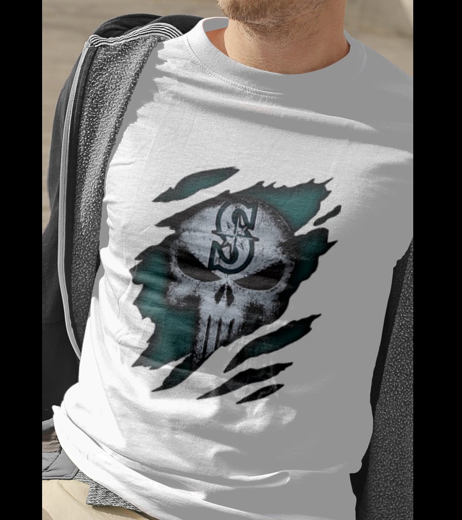 Seattle Mariners Punisher Skull Grunge Tear Effect T-Shirt