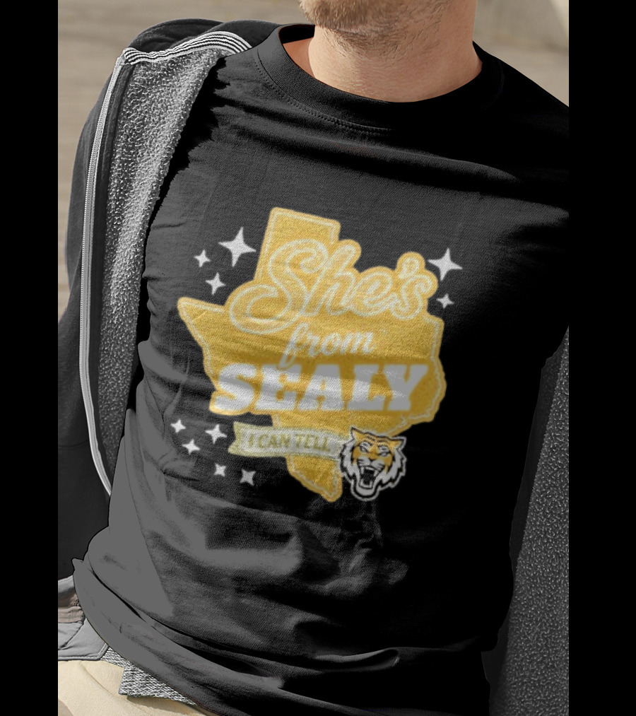 She's From Sealy Texas I Can Tell With Tiger Emblem And Stars T-Shirt