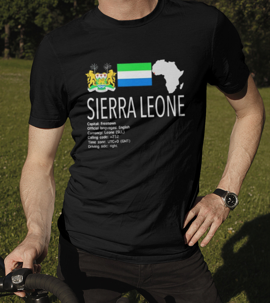 Sierra Leone Flag Map African Continent Geography Facts Creole Language GMT Time Zone Stats T-Shirt