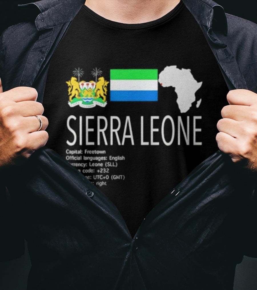 Sierra Leone Flag Map African Continent Geography Facts Creole Language GMT Time Zone Stats T-Shirt