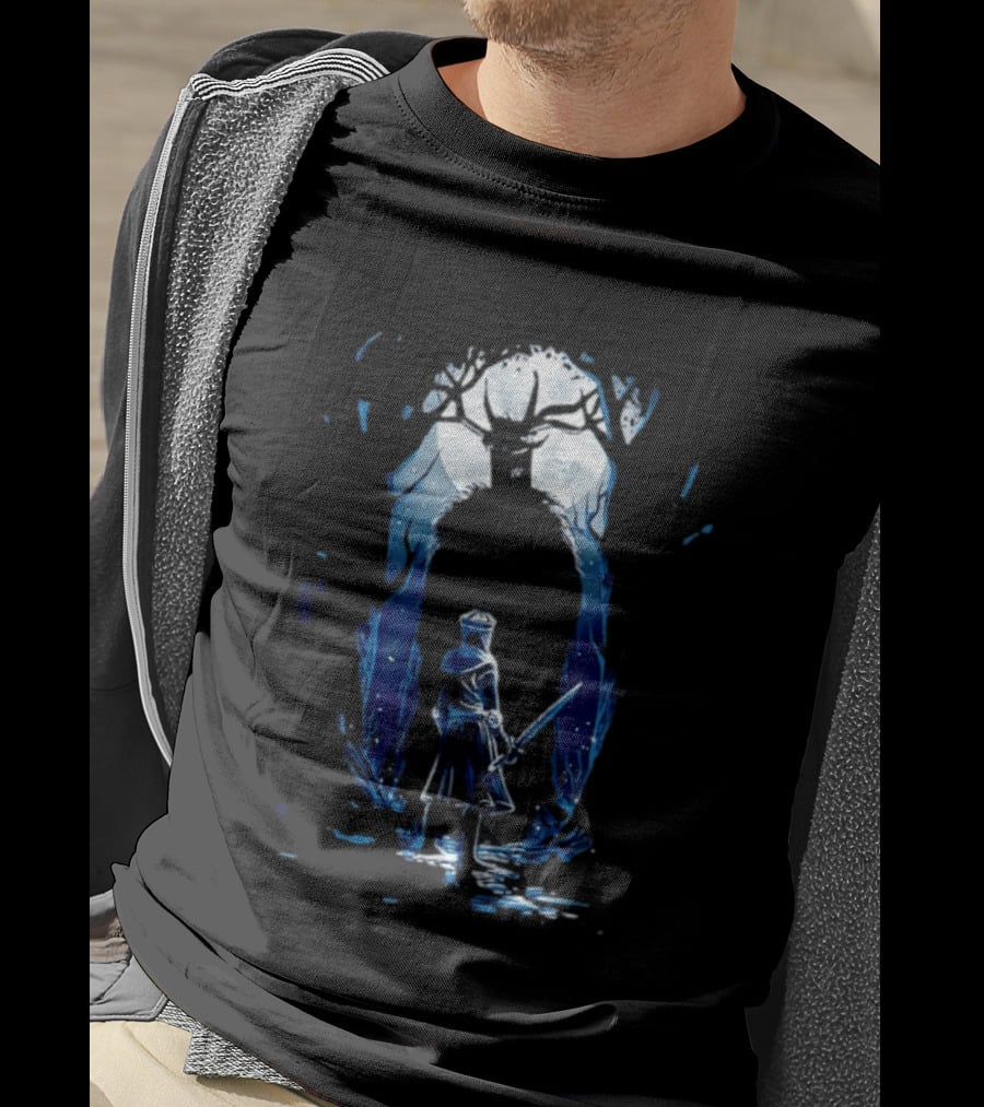Black Knight Versus Leshen Encounter Fantasy Witcher Gaming Folklore T-Shirt