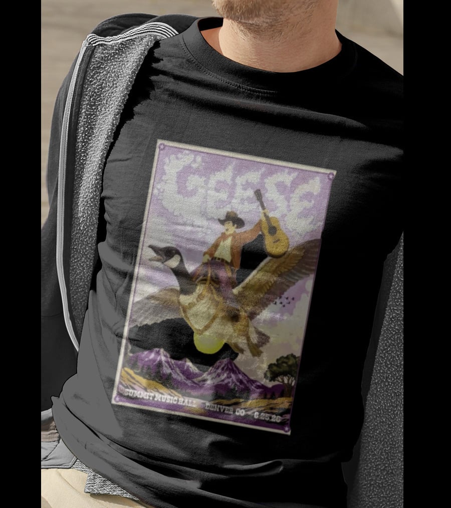 Geese Summit Music Hall Denver CO 6.25.26 Tour Cowboy Riding Goose Guitar T-Shirt