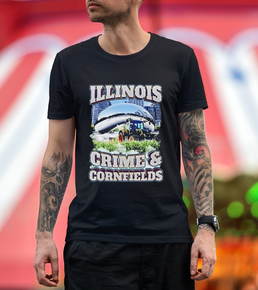 Illinois Crime And Cornfields Chicago Bean Tractor Scene T-Shirt