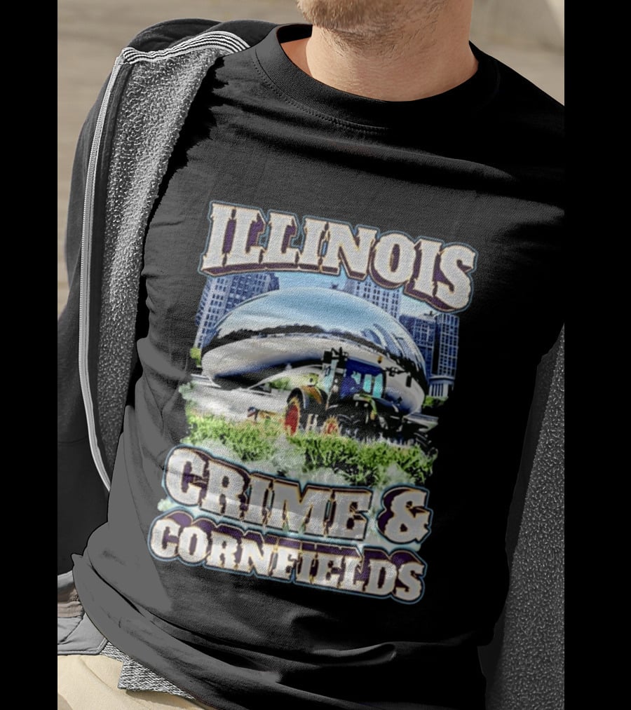 Illinois Crime And Cornfields Chicago Bean Tractor Scene T-Shirt