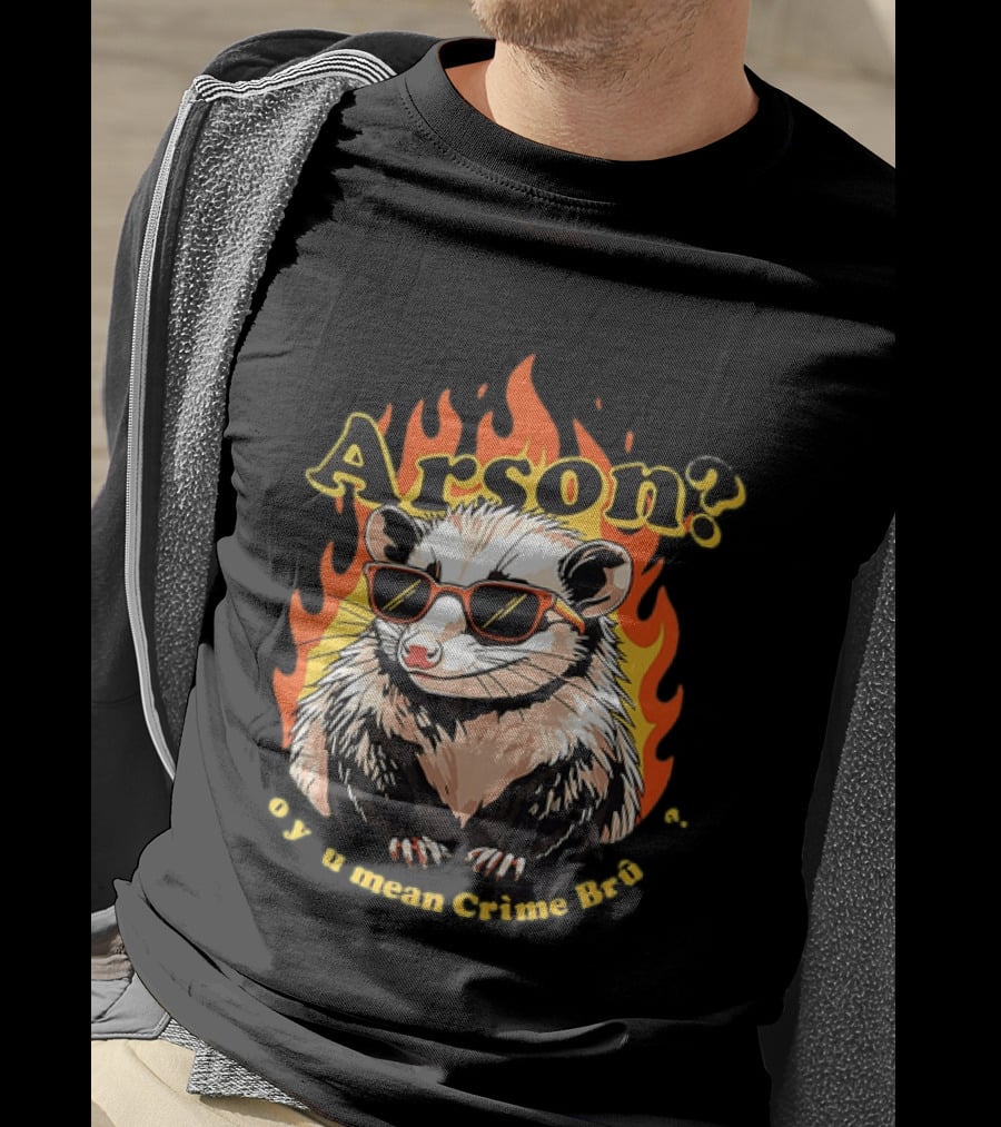 Arson? Opossum Sunglasses Flames Grime Bro Humorous T-Shirt