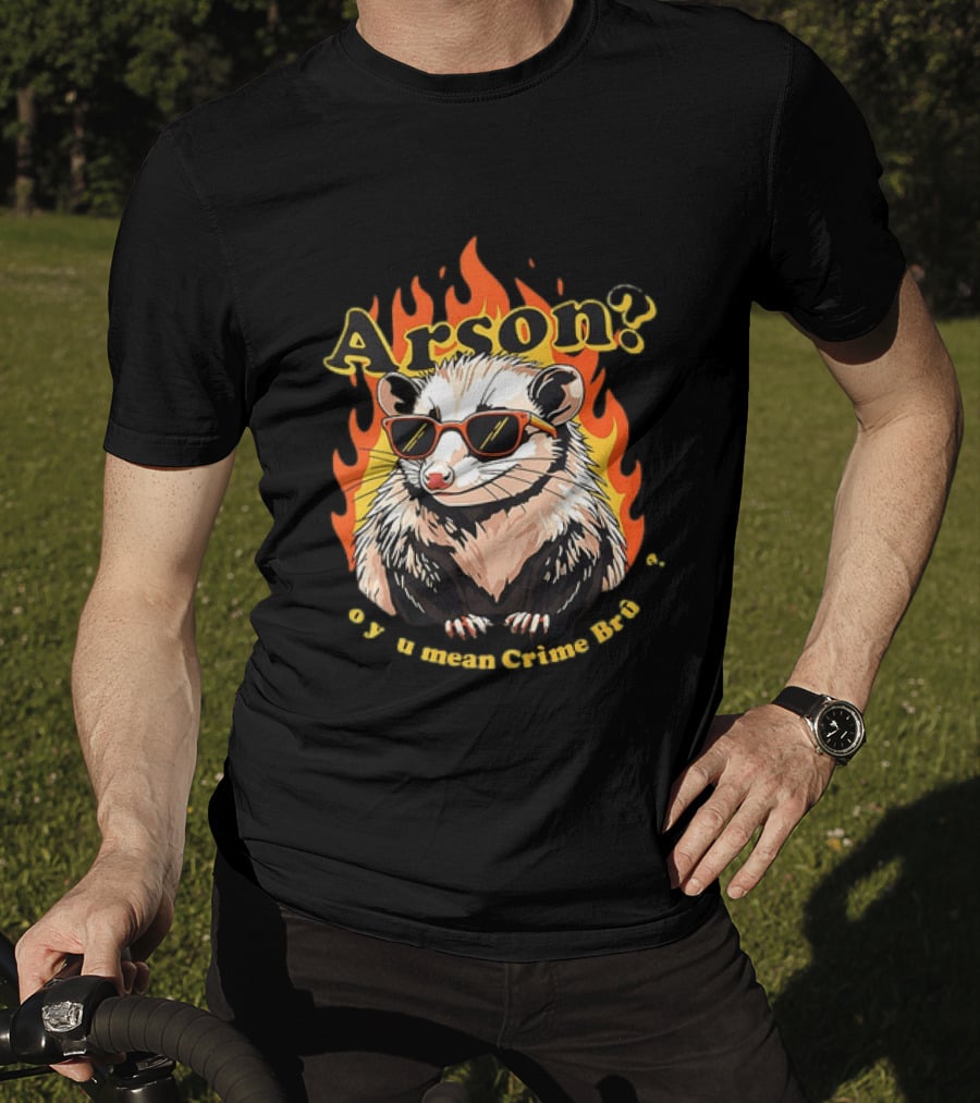 Arson? Opossum Sunglasses Flames Grime Bro Humorous T-Shirt