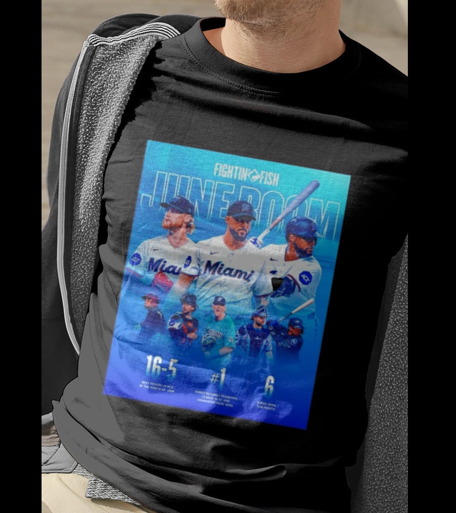 Fighting Fish Miami June Boom Sandy Alcantara Franchise Record T-Shirt