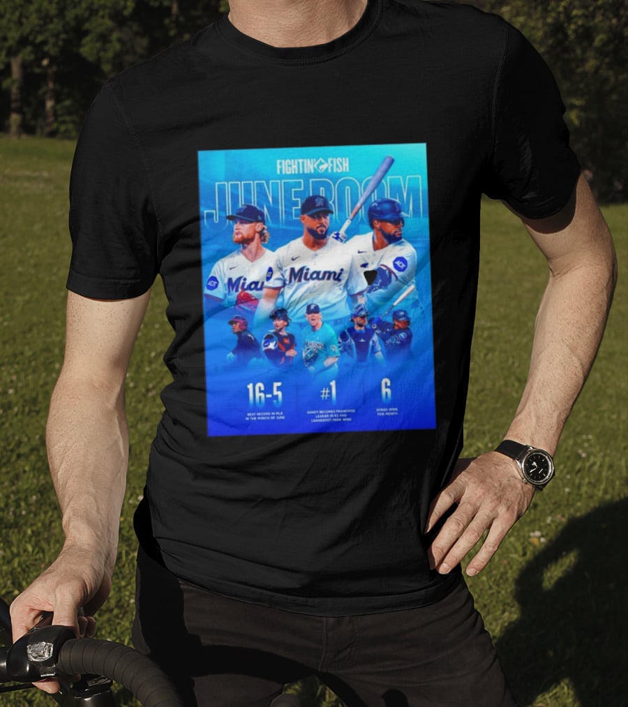 Fighting Fish Miami June Boom Sandy Alcantara Franchise Record T-Shirt