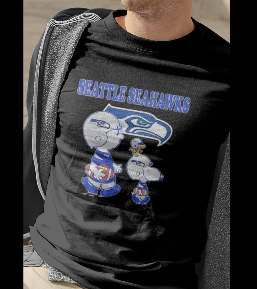 Peanuts Charlie Brown Snoopy Woodstock Playing Football Seattle Seahawks T-Shirt