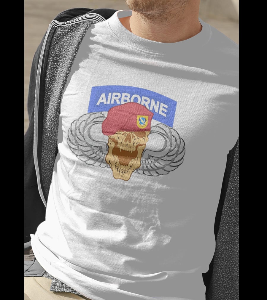 Airborne Skull Maroon Beret Parachutist Wings T-Shirt