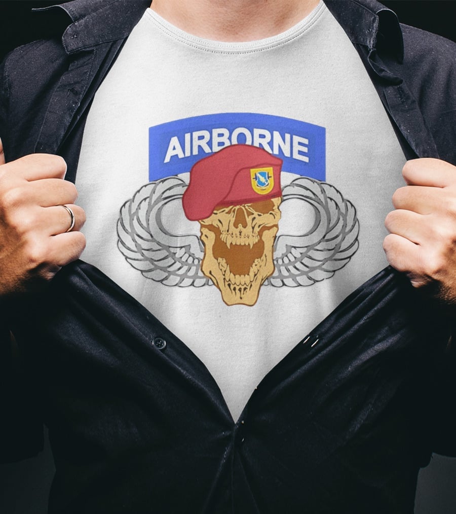 Airborne Skull Maroon Beret Parachutist Wings T-Shirt