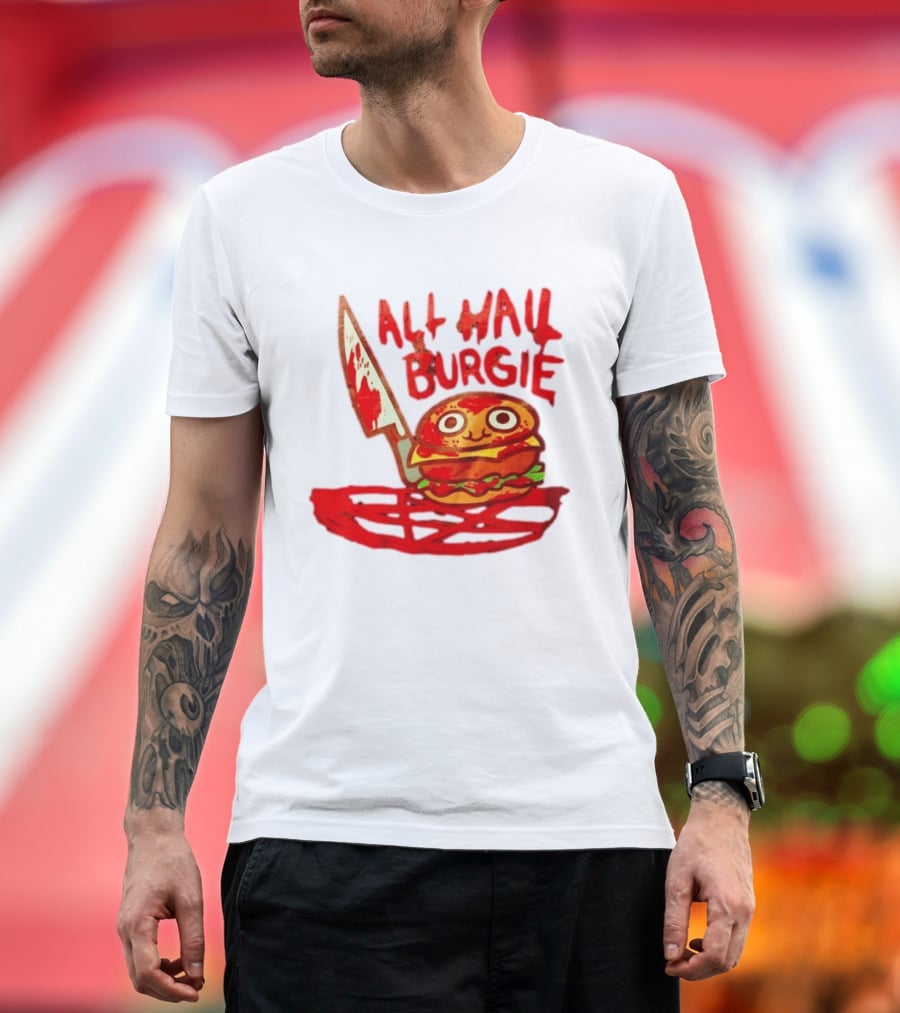 All Hail Burgie Creepy Cute Hamburger Knife Blood Image T-Shirt