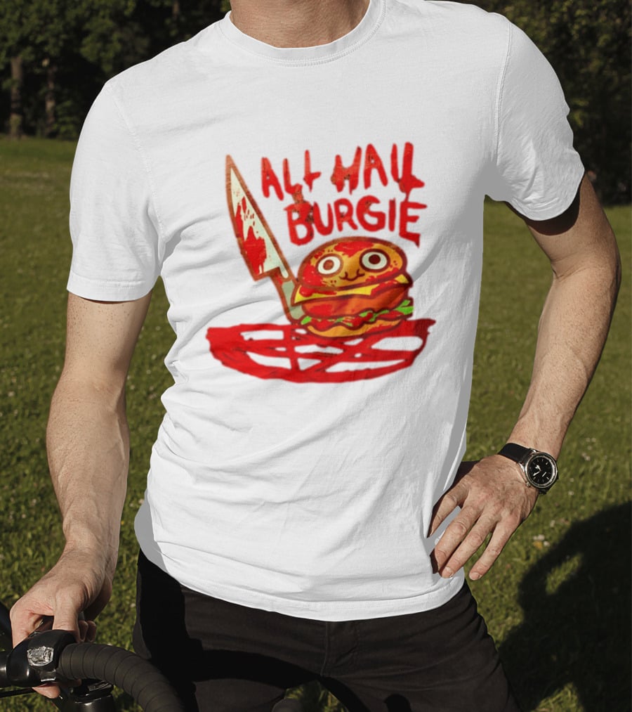 All Hail Burgie Creepy Cute Hamburger Knife Blood Image T-Shirt