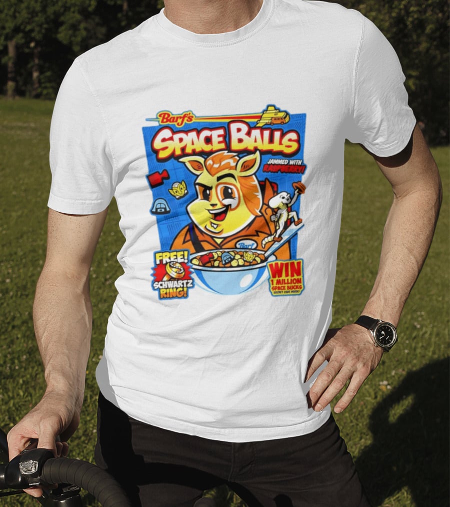 Barf Space Balls Cereal Box Jammed With Raspberry Free Schwartz Ring Win 1 Million Space Bucks T-Shirt