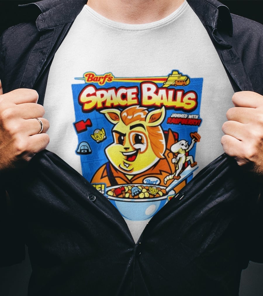Barf Space Balls Cereal Box Jammed With Raspberry Free Schwartz Ring Win 1 Million Space Bucks T-Shirt