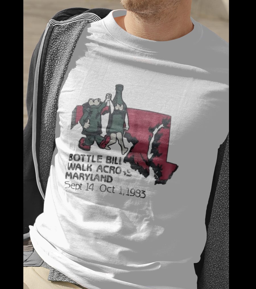 Bottle Bill Walk Across Maryland Sept 14 Oct 1 1983 Map And Cartoon Figures T-Shirt
