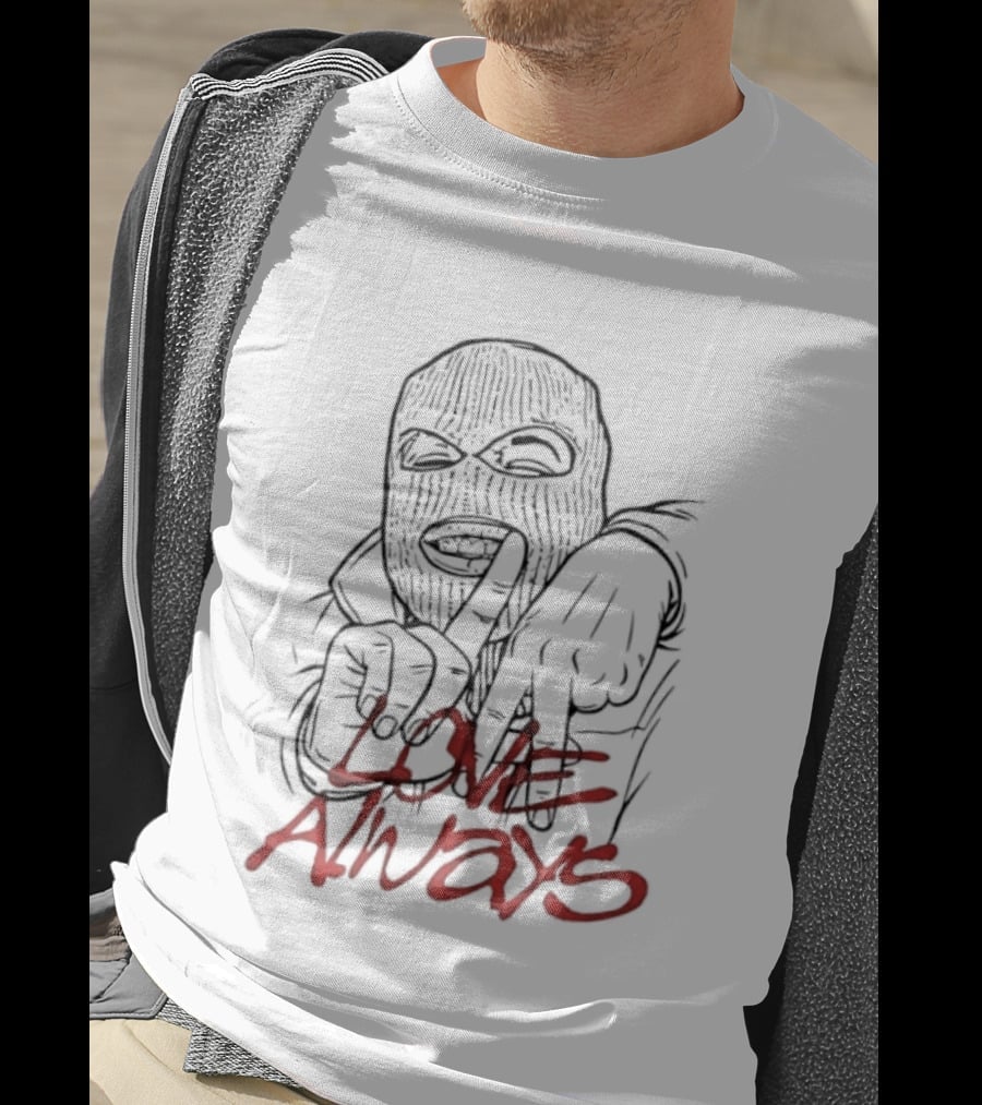 Balaclava Hand Sign Love Always Streetwear Graffiti T-Shirt