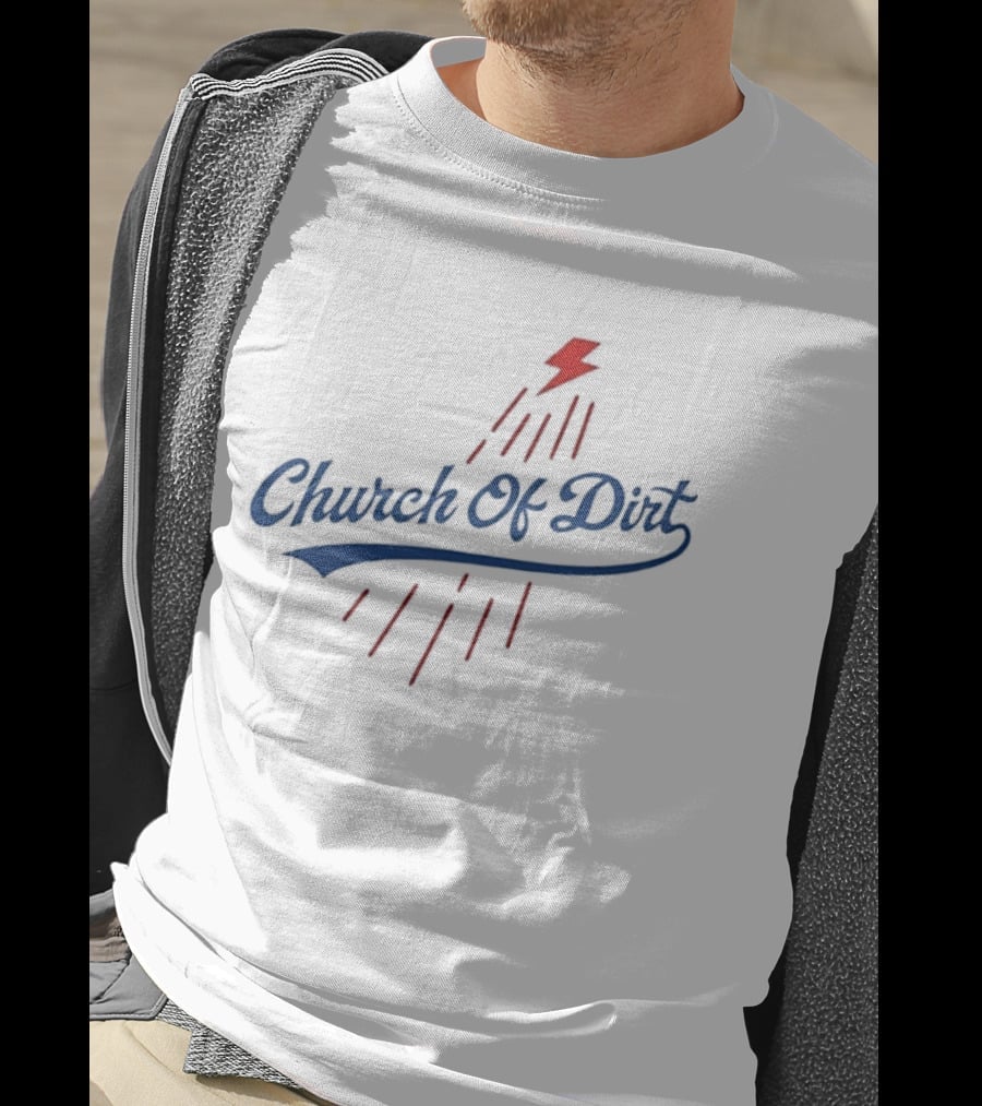 Text Church Of Dirt Red Lightning Bolt Sport T-Shirt