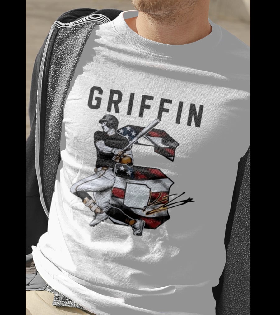 Griffin Baseball Player Swinging Bat American Flag Number 6 T-Shirt