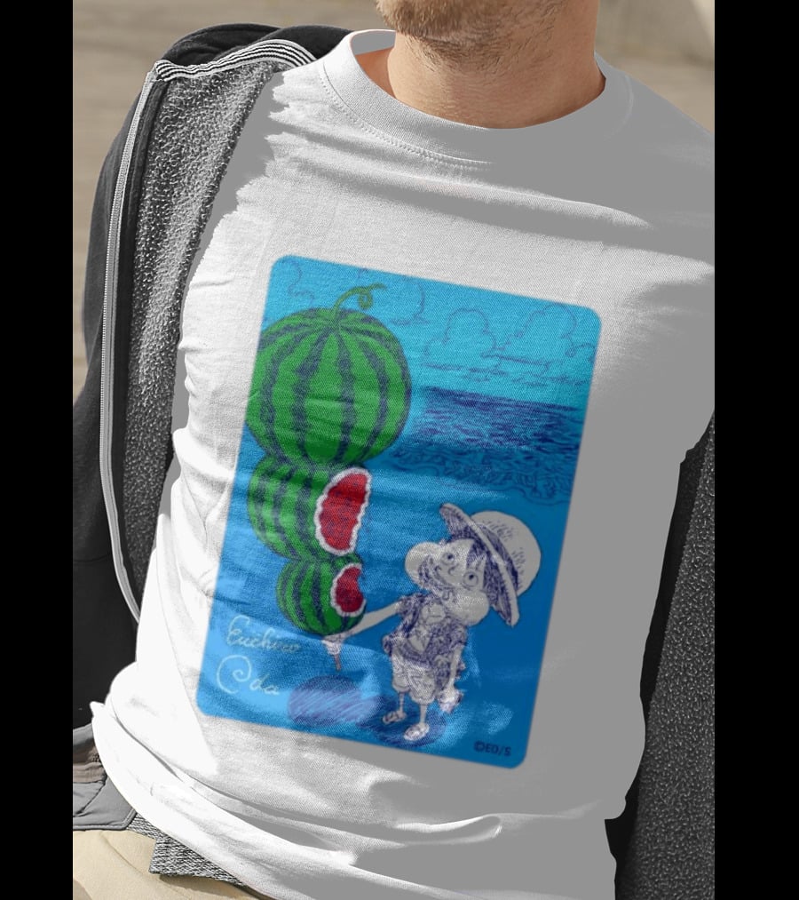 Monkey D Luffy Watermelon Eating Art By Eiichiro Oda One Piece Ocean Scene T-Shirt