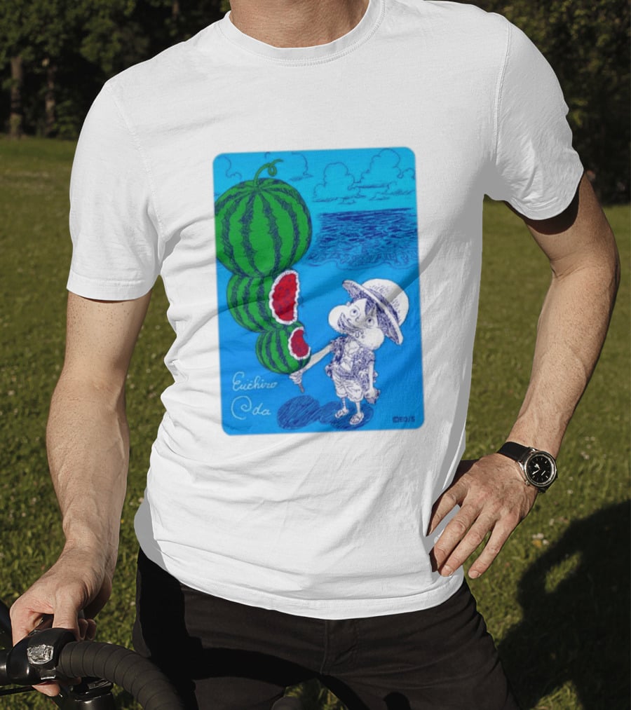 Monkey D Luffy Watermelon Eating Art By Eiichiro Oda One Piece Ocean Scene T-Shirt