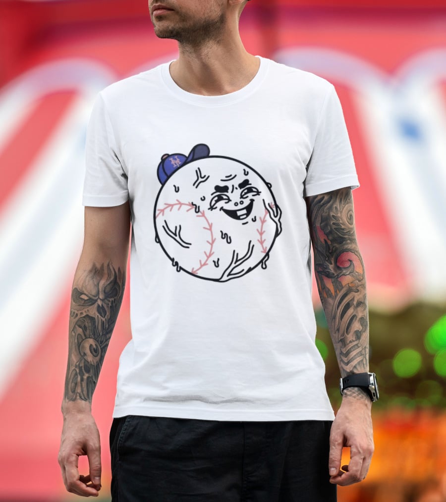 Mr Met New York Mets Baseball Sweat Drip Face MLB T-Shirt