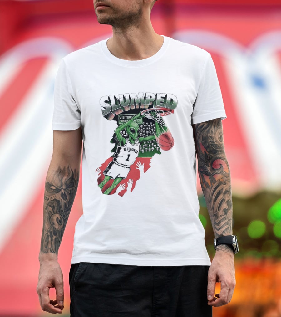 San Antonio Spurs NBA Alien Victor Wembanyama Slumped Basketball Visitors T-Shirt