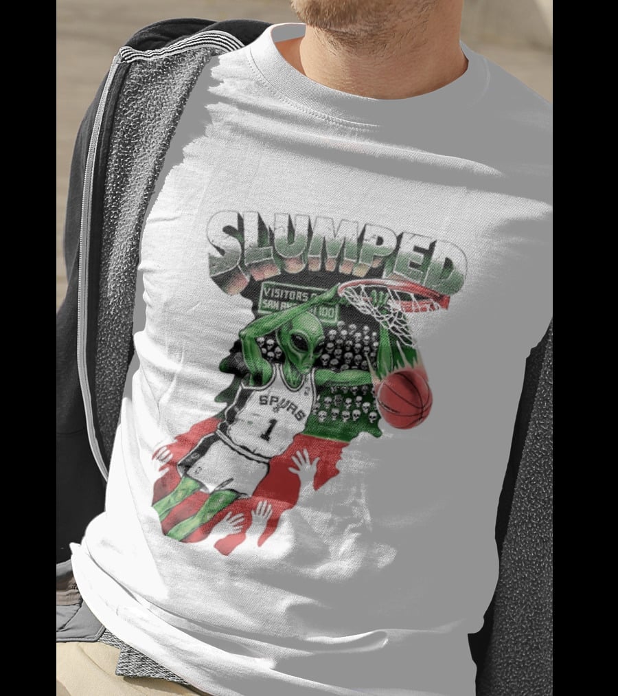 San Antonio Spurs NBA Alien Victor Wembanyama Slumped Basketball Visitors T-Shirt