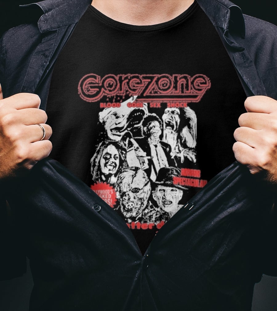 Gorezone Blood Gore Sex Shock Hollywood's Masked Killers Horror Spectacular Is Splatter Dead T-Shirt