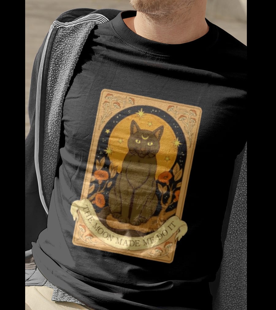 Black Cat Crescent Moon Celestial Nature Witchy The Moon Made Me Do It T-Shirt