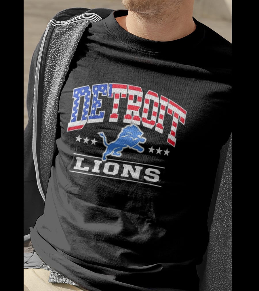 Detroit Lions Americana Patriotic Flag Stars And Stripes T-Shirt