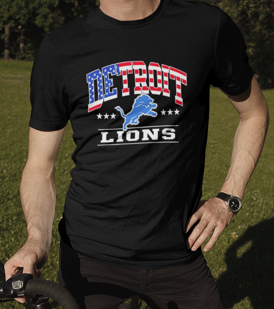 Detroit Lions Americana Patriotic Flag Stars And Stripes T-Shirt